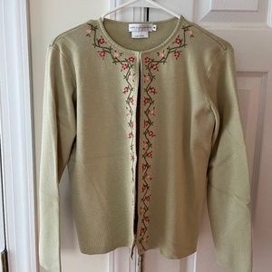 Garfield & Marks Flower Silk Cardigan Sweater, Size Medium